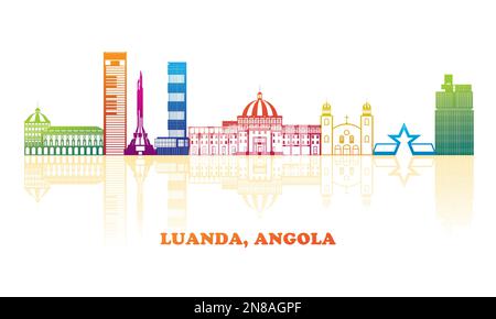 Panorama a colori della città di Luanda, Angola - illustrazione vettoriale Illustrazione Vettoriale