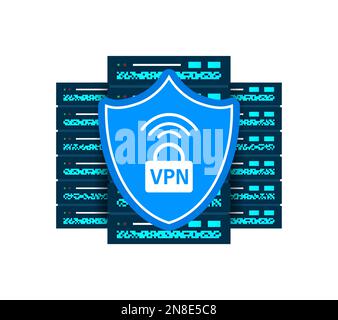 Icona VPN. Rete privata virtuale. Sicurezza informatica, traffico web sicuro. Accesso sicuro al sito Web e alla privacy. Illustrazione Vettoriale