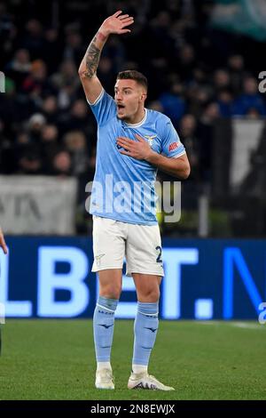 Roma, Italia. 11th Feb, 2023. Sergej Milinkovic Savic della SS Lazio gesta durante la Serie Una partita di calcio tra SS Lazio e Atalanta BC allo stadio Olimpico di Roma (Italia), Fenruario 11th, 2023. Foto Andrea Staccioli/Insidefoto Credit: Insidefoto di andrea staccioli/Alamy Live News Foto Stock