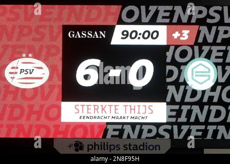 EINDHOVEN - Classifica finale della partita di campionato olandese tra il PSV Eindhoven e il FC Groningen allo stadio Phillips il 11 febbraio 2023 a Eindhoven, Paesi Bassi. ANP JEROEN PUTMANS Foto Stock