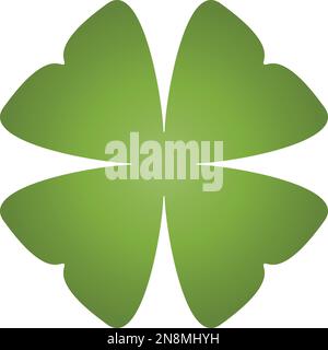 Shamrock - icona di trifoglio a quattro foglie con gradiente verde. Elemento di disegno di tema di buona fortuna. Semplice illustrazione vettoriale della forma geometrica. Illustrazione Vettoriale