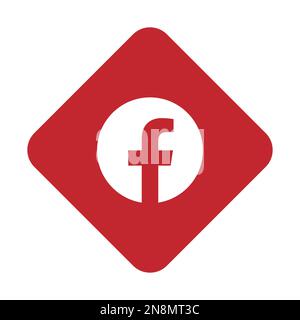Icona dell'app social media di Facebook a forma di rombo rosso. Illustrazione semplice del vettore piatto. Illustrazione Vettoriale