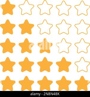set di 5 stelle. Forme semplici arrotondate in grigio e giallo. Illustrazione Vettoriale