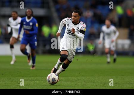 Cardiff, Regno Unito. 11th Feb, 2023. Cameron Archer di Middlesbrough in azione. Incontro del campionato EFL Skybet, Cardiff City contro Middlesbrough al Cardiff City Stadium di Cardiff, Galles, sabato 11th febbraio 2023. Questa immagine può essere utilizzata solo per scopi editoriali. Solo per uso editoriale, foto di Andrew Orchard/Andrew Orchard sports photography/Alamy Live news Credit: Andrew Orchard sports photography/Alamy Live News Foto Stock