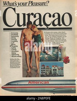 American Arlines magazine advertisement 1981, paper advertt The New York Times magazine Curacao What's your pleasure Foto Stock