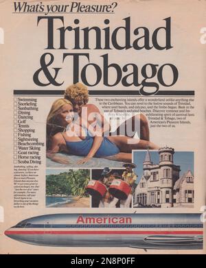 American Arlines magazine advertisement 1981, paper advertt The New York Times magazine Trinidad & Tobago Foto Stock