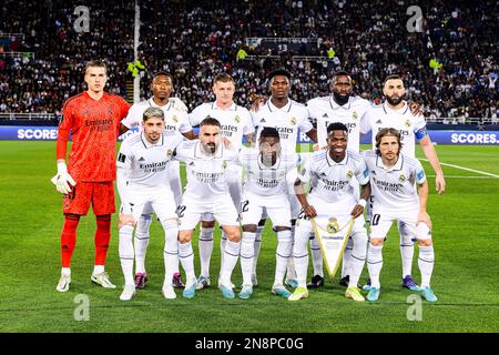 Rabat, Marocco. 11th Feb, 2023. Prince Moulay Abdellah Stadium Real Madrid team prima della partita tra il Real Madrid e al Hilal, valida per la finale di Coppa del mondo FIFA Club 2022, tenutasi presso lo Stadio Prince Moulay Abdellah di Rabat, Marocco (Richard Callis/SPP) Credit: SPP Sport Press Photo. /Alamy Live News Foto Stock