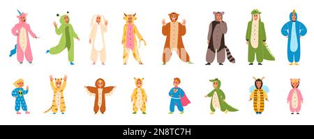 Kigurumi pigiama Icon set divertente peluche costumi per adulti e bambini in animali forma di illustrazione vettoriale Illustrazione Vettoriale