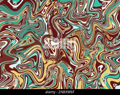 Modello con inchiostro a olio liquido marrone e turchese. Vettore astratto della linea d'onda. Illustrazione Vettoriale