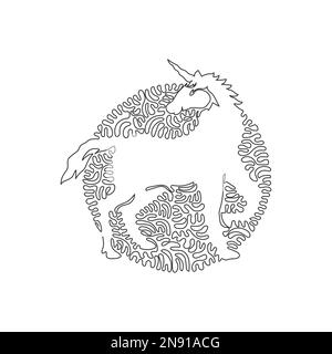 Disegno continuo di una linea curva di carino unicorno astratto arte Immagine vettoriale del tratto modificabile a linea singola dell'unicorno a tromba singola sulla fronte Illustrazione Vettoriale