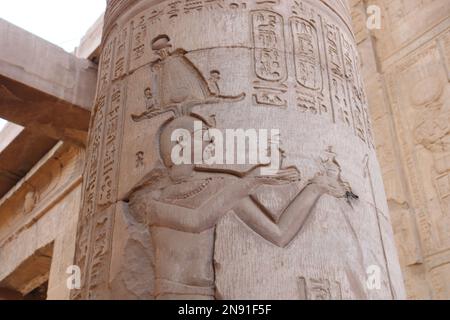 Rilievi murali ben conservati al tempio Kom Ombo ad Assuan, Egitto Foto Stock