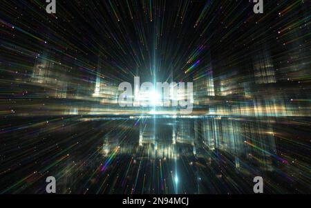 Quantum World, velocità della luce. Meccanica quantistica, spostamento spettrale. illustrazione 3d Foto Stock