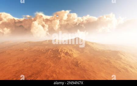 Massiccia tempesta di polvere che attraversa la superficie di Marte. Illustrazione 3D Foto Stock