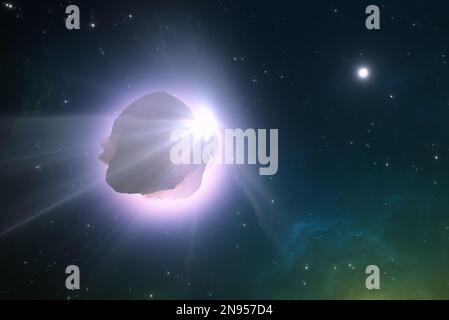 Una cometa interstellare, asteroide che si incrociava nel nostro sistema solare. illustrazione 3d Foto Stock