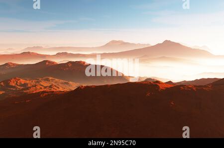 Pianeta rosso exoplanet o Extrasolar, illustrazione 3D Foto Stock