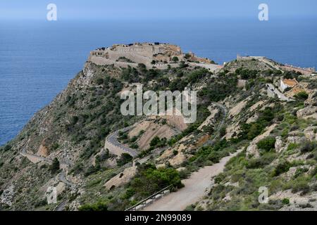 Bateria de Castillitos a Capo Tinoso, Forte, costruito dal 1933 al 1936, noto anche come C-1, vicino Cartagena, Regione di Murcia, Communitad Valenciana Foto Stock