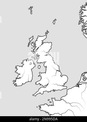 Mappa delle TERRE INGLESI: La Gran Bretagna (Regno Unito) â Inghilterra, Scozia, Galles e Irlanda. Le Isole Britanniche, il Mare del Nord, il Foto Stock