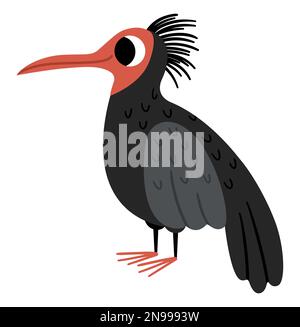 Icona ibis Vector Forest. Illustrazione di specie minacciata. Grazioso animale estinto isolato su sfondo bianco. Illustrazione divertente dell'uccello selvaggio per i capretti. NAT Illustrazione Vettoriale