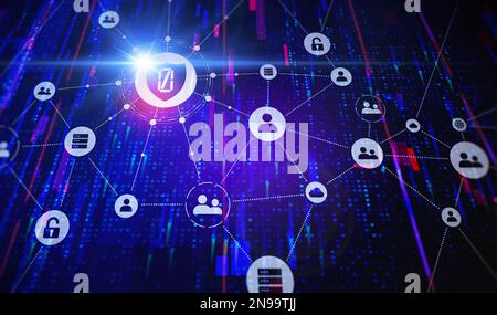 Architettura di rete Zero Trust e architettura Zero Trust - ZTA e ZTNA - soluzioni di sicurezza informatica incentrate sui dati che proteggono le risorse su una rete Foto Stock