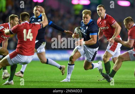 Edimburgo, Regno Unito. 11th febbraio 2023. Duhan van der Merwe della Scozia durante la partita delle Guinness 6 Nations al Murrayfield Stadium, Edimburgo. Il credito dell'immagine dovrebbe essere: Neil Hanna / Sportimage Credit: Sportimage/Alamy Live News Foto Stock