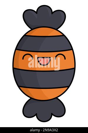 Vettore kawaii dolce. Carino sorridente Halloween personaggio per i bambini. Autunno divertente tutti i santi giorno caramelle dolci dessert per trucco o trattare il gioco. Samhain par Illustrazione Vettoriale