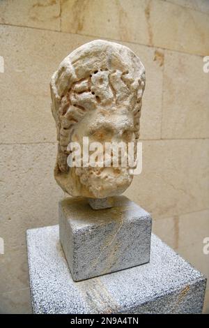 Busto romano del 2nd ° secolo DC, Museo del Teatro Romano, Cartagena, Regione di Murcia, Spagna Foto Stock