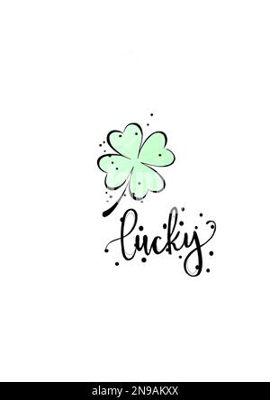 Quattro foglie di trifoglio per Buona fortuna. Happy St. Giorno di Patrick. bella illustrazione a mano libera del trifoglio Foto Stock