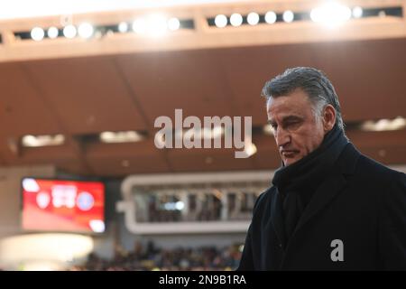 Monaco, Monaco, 11th febbraio 2023. Christophe Galtier allenatore capo di PSG durante la partita Uber Eats Ligue 1 allo Stade Louis II, Monaco. L'immagine di credito dovrebbe essere: Jonathan Moskrop / Sportimage Foto Stock