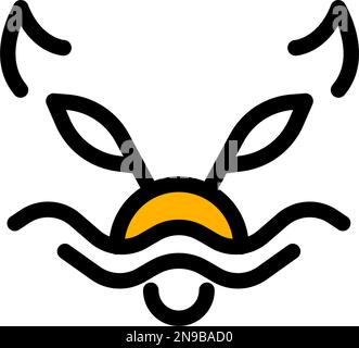 Wolf Fox Dog Coyote Jackal Sunset Rustic Line Art retro Hipster per logo di produzione cinematografica, colore modificabile e facile da usare Illustrazione Vettoriale