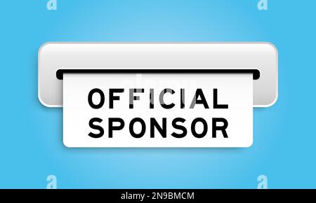 Banner coupon bianco con parola sponsor ufficiale da macchina su sfondo di colore blu Illustrazione Vettoriale
