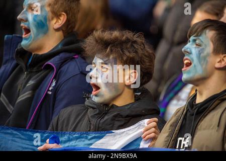 11th febbraio 2023: Guinness sei nazioni 2023. I fan della Scozia durante la partita Scotland/Wales, Guinness Six Nations, si sono dati il meglio per il BT Murrayfield, Edimburgo. Credit: Ian Rutherford Alamy Live News Foto Stock