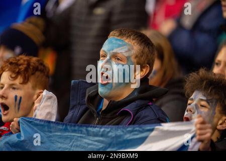 11th febbraio 2023: Guinness sei nazioni 2023. I fan della Scozia durante la partita Scotland/Wales, Guinness Six Nations, si sono dati il meglio per il BT Murrayfield, Edimburgo. Credit: Ian Rutherford Alamy Live News Foto Stock