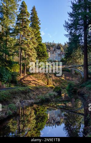 Il Ponte di ferro a Cragside vicino Rothbury nel Northumberland nel nordest dell'Inghilterra. Foto Stock