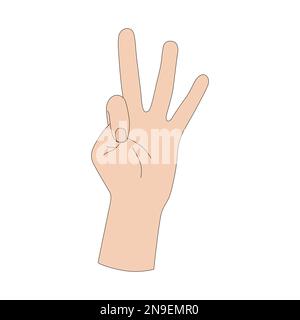 Un gesto della mano. Il numero due. Lingua dei segni. Illustrazione vettoriale isolata su sfondo bianco Illustrazione Vettoriale