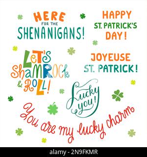 San Patricks giorno citazioni. Set di lettere colorate disegnate a mano. Illustrazione Vettoriale