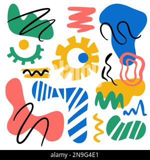 FORME ASTRATTE Contemporary Folk Doodle Sketch moderno Africano disegnato a mano forme piatte per tessuto Stampa linea sfondo tessile Matisse Style Creative A. Illustrazione Vettoriale