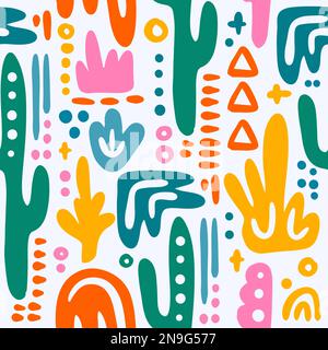 FORME ORGANICHE Abstract forme disegnate a mano senza cuciture modello in stile piatto moderno Africano vettore creativo contemporaneo Aesthetic Folk Doodle Stampa Matiss Illustrazione Vettoriale