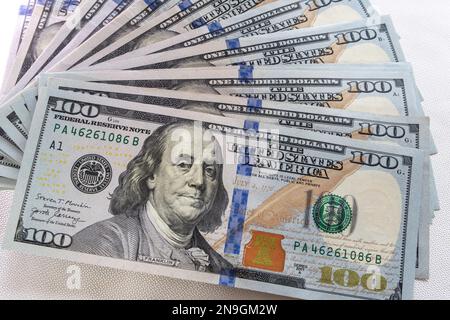 Benjamin Franklin è comparso sulla nota bancaria della riserva federale $100 Bill, 2023, Stati Uniti d'America Foto Stock