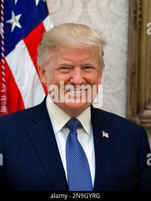 Presidente Donald Trump, ritratto ufficiale del Presidente Donald J. Trump. Donald John Trump, politico americano, personalità dei media e uomo d’affari che è stato il 45th presidente degli Stati Uniti dal 2017 al 2021. Foto Stock