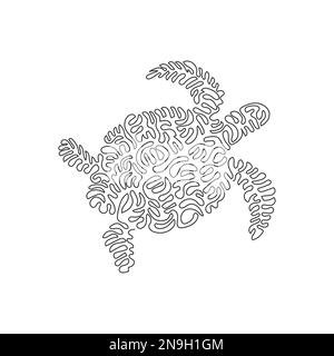 Singola una linea di disegno di carino tartaruga astratto arte Disegno a linea continua disegno grafico vettoriale illustrazione di una tartaruga domestica amichevole per icona Illustrazione Vettoriale