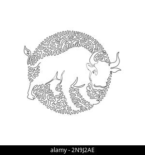 Curva continua disegno di una linea di grande toro muscolare. Illustrazione del vettore del tratto modificabile a linea singola di lotta aggressiva Illustrazione Vettoriale