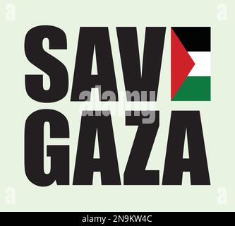 Salva il disegno di Gaza con la bandiera palestinese. Illustrazione Vettoriale