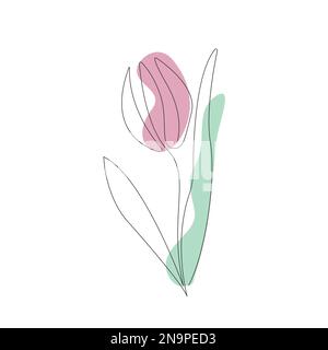 Tulip flower una linea d'arte Disegno di contorno minimalista. Grafica a una riga Illustrazione Vettoriale