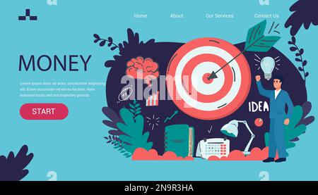 Illustrazione di business vettoriale isometrica piatta. i personaggi delle piccole persone sviluppano un'idea creativa di business. Grande lampadina isometrica come metafora idea Illustrazione Vettoriale