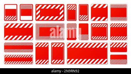 Vari segnali di avvertimento rossi vuoti con linee diagonali. Segnale di attenzione, pericolo o attenzione, segnaletica per cantiere. Cartello di avviso realistico, avvertenza Illustrazione Vettoriale