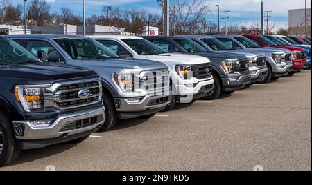 Ford Fi50 pick-up furgoni allineati per la vendita presso una concessionaria a Monroeville, Pennsylvania, Stati Uniti Foto Stock