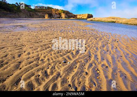 La bassa marea e le formazioni rocciose a Otter la spiaggia di roccia; Oregon, Stati Uniti d'America Foto Stock