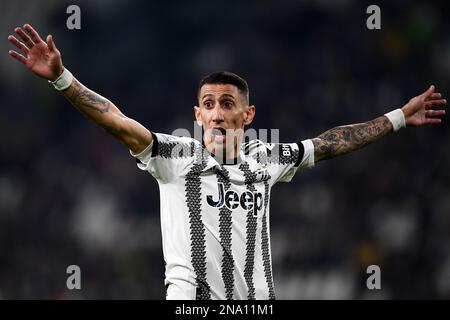 Torino, Italia. 12 febbraio 2023. Angel di Maria della Juventus FC reagisce durante la Serie A una partita di calcio tra Juventus FC e ACF Fiorentina. Credit: Nicolò campo/Alamy Live News Foto Stock