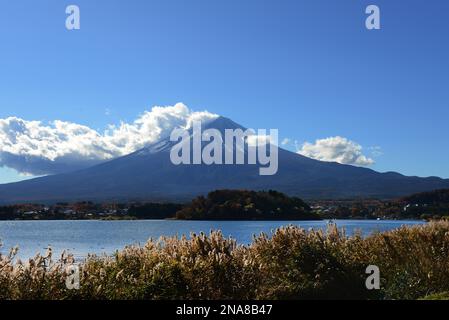 Una vista del Monte Fuji dal Lago Kawaguchiko nella prefettura di Yamanashi, Giappone. Foto Stock Una vista del Monte Fuji dal Lago Kawaguchiko nella prefettura di Yamanashi, Giappone. Foto Stock