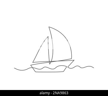 Barca una linea di disegno su sfondo bianco Illustrazione Vettoriale